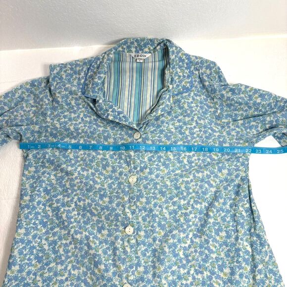 IZOD Cotton Pajama Shirt Womens Size L Blue Floral - Picture 9 of 9